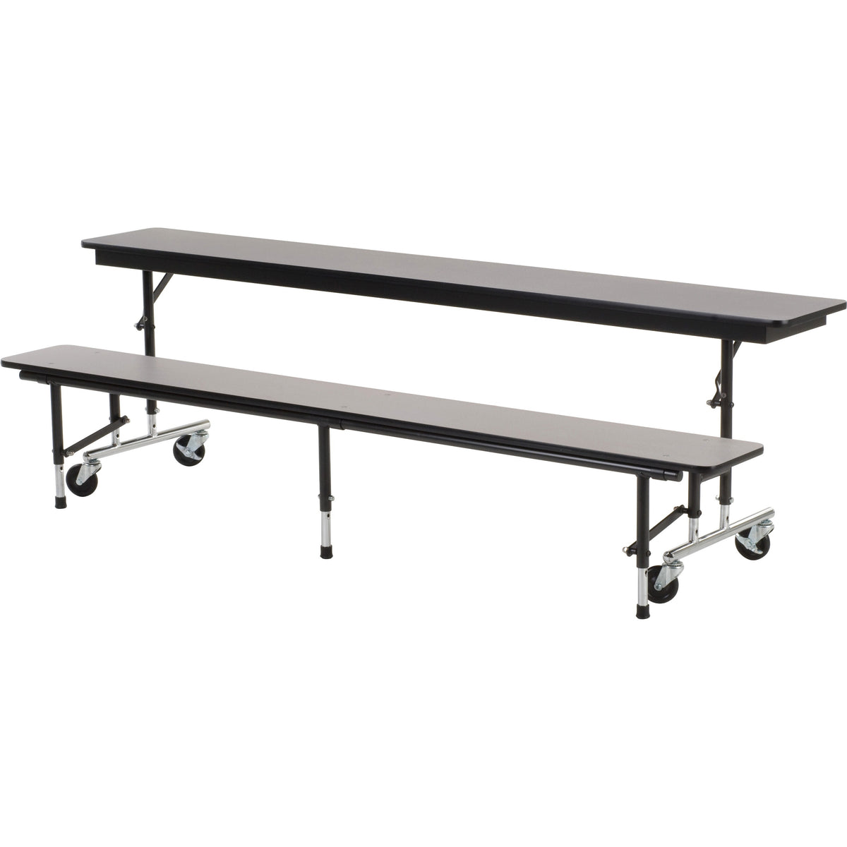Virco MTC Series Mobile Convertible Bench Table 96" x 15" Top - Gray Nebula Rectangle, High Pressure Laminate (HPL) Top 