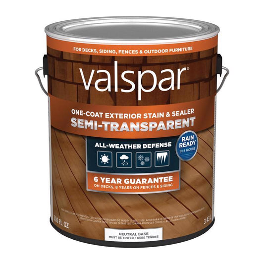 Valspar One-Coat Semi-Transparent Tintable Neutral Base Water-Based Acrylic Stain and Sealer 1 gal