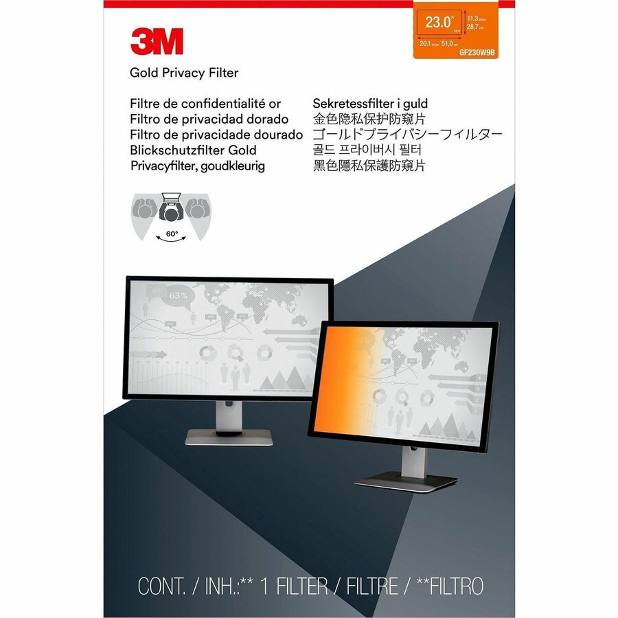3M Gold Privacy Filter Gold, Glossy - For 23" Widescreen LCD Monitor - 16:9 - Scratch Resistant, Dust Resistant - 1 Each