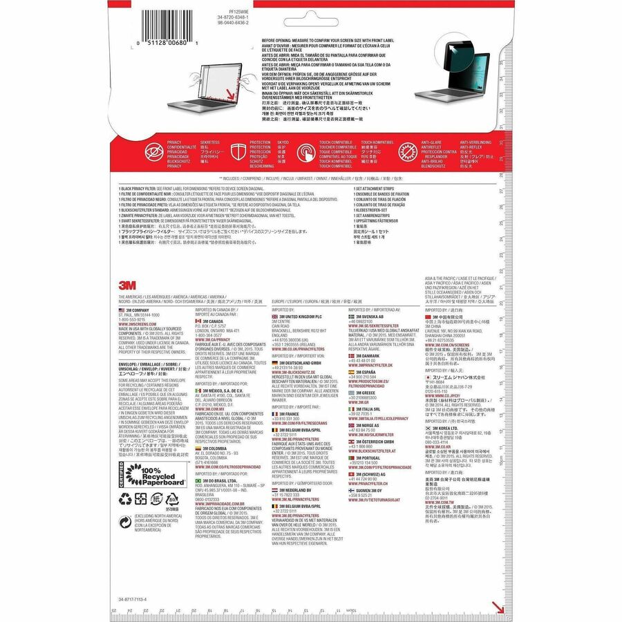 3M Privacy Filter Black, Matte - For 12.5" Widescreen LCD 2 in 1 Notebook - 16:9 - Scratch Resistant, Fingerprint Resist