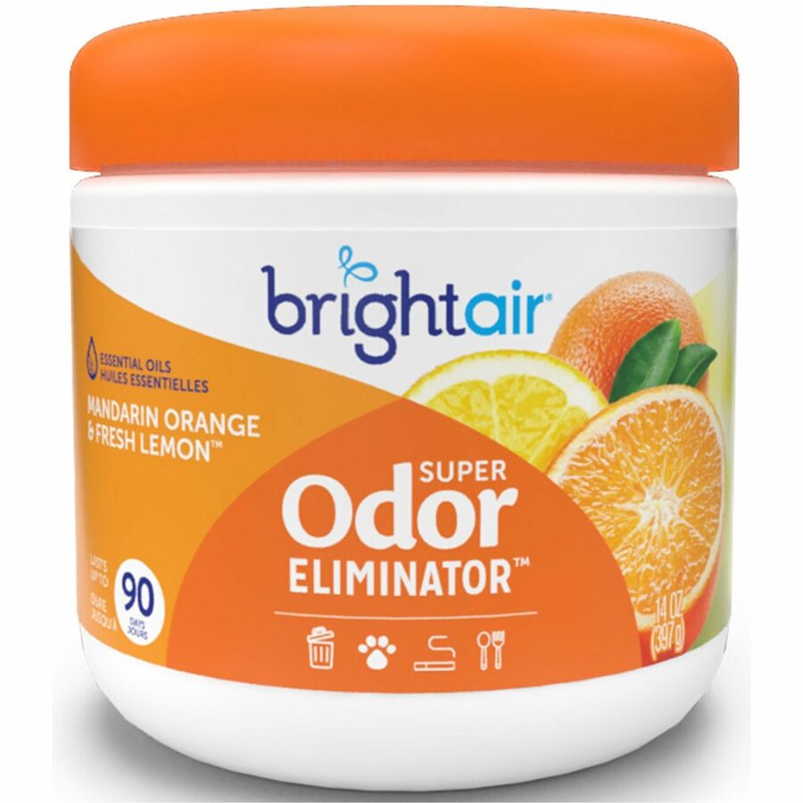 Bright Air Super Odor Eliminator Air Freshener - Gel - 14 fl oz (0.4 quart) - Fresh Lemon, Mandarin Orange - 60 Day - 6 