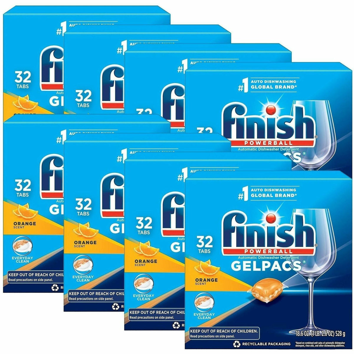Finish Dishwasher Gel Packs - For Multipurpose - Gel - 1.3 fl oz (0 quart) - Orange Scent - 8 / Carton