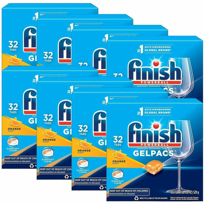 Finish Dishwasher Gel Packs - For Multipurpose - Gel - 1.3 fl oz (0 quart) - Orange Scent - 8 / Carton