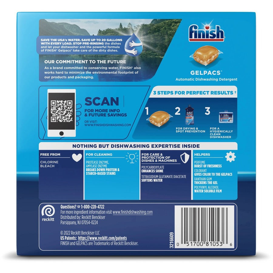 Finish Dishwasher Gel Packs - For Multipurpose - Gel - 1.3 fl oz (0 quart) - Orange Scent - 8 / Carton