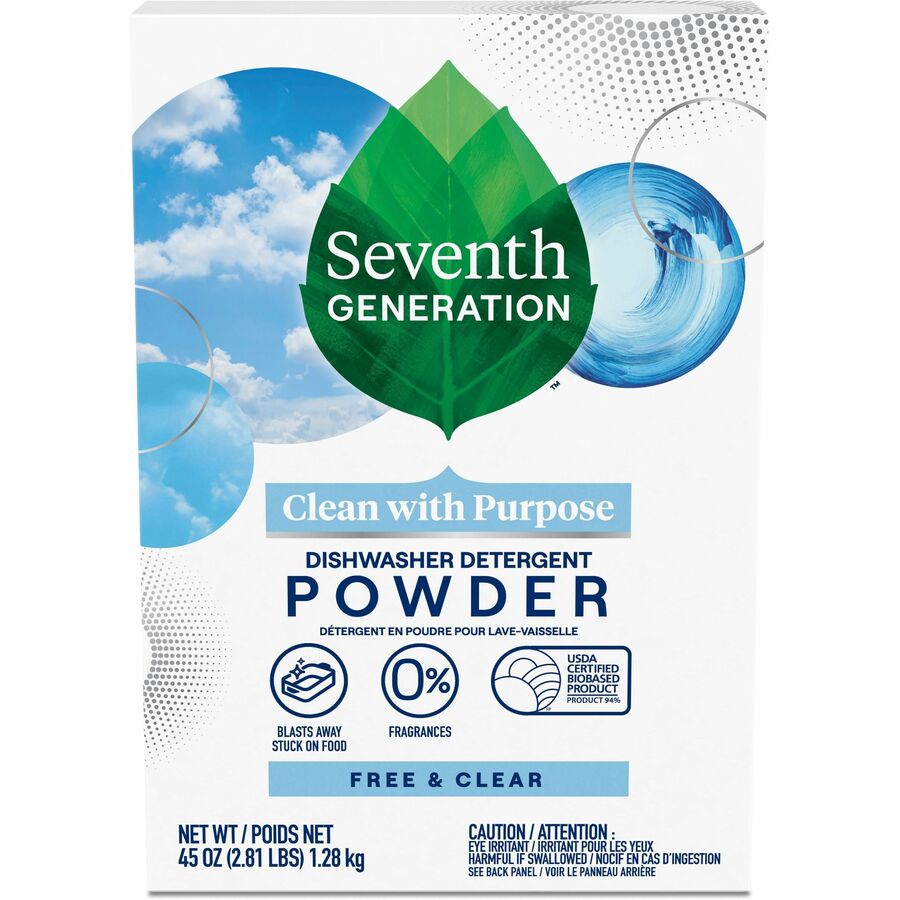 Seventh Generation Dishwasher Detergent - 45 oz (2.81 lb) - Free & Clear Scent - 12 / Carton