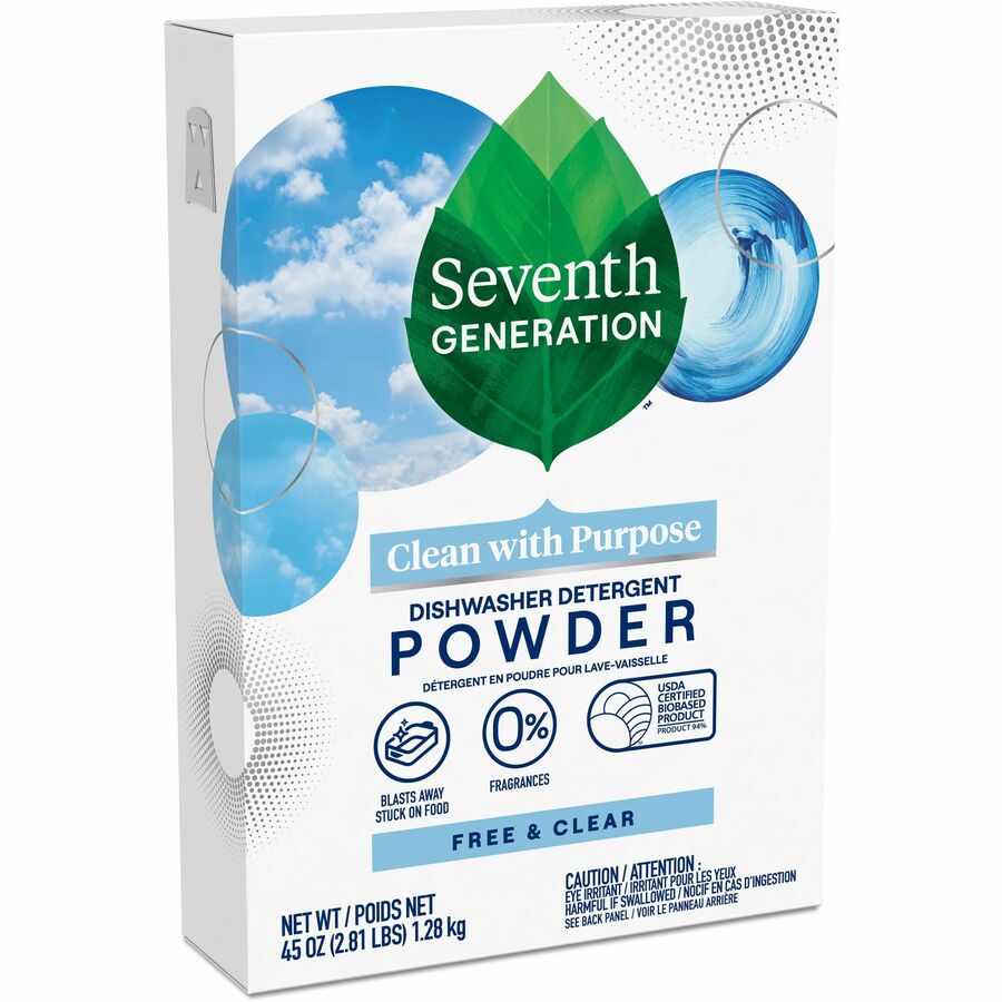 Seventh Generation Dishwasher Detergent - 45 oz (2.81 lb) - Free & Clear Scent - 12 / Carton