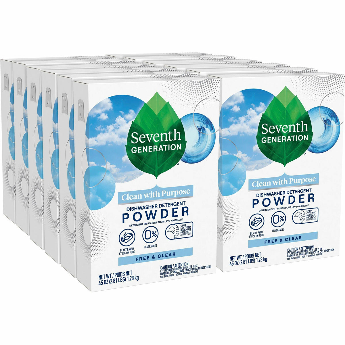 Seventh Generation Dishwasher Detergent - 45 oz (2.81 lb) - Free & Clear Scent - 12 / Carton