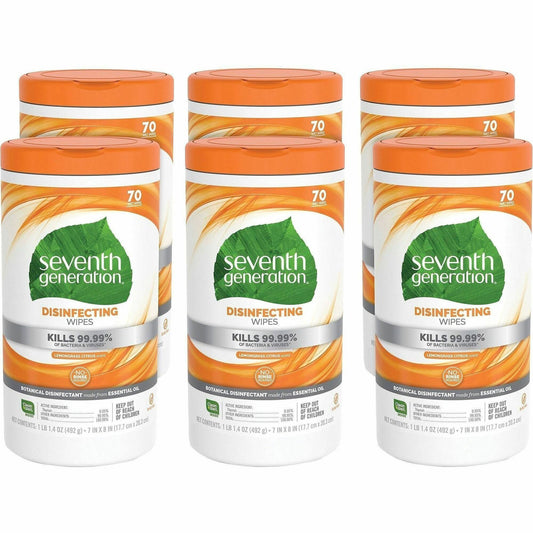 Seventh Generation Disinfecting Cleaner - For Multi Surface - Wipe - Lemongrass Citrus Scent - 8" Length x 7" Width - 6 