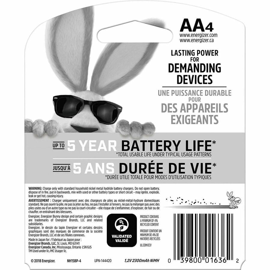 Energizer Recharge Power Plus Rechargeable AA Battery 4-Packs - For Multipurpose - Battery Rechargeable - AA - 2300 mAh 