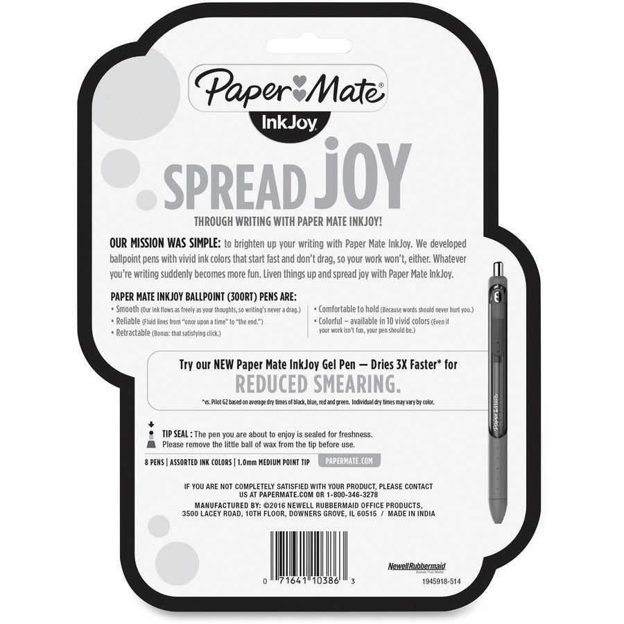 Paper Mate Inkjoy 300 RT Ballpoint Pen - 1 mm Medium Pen Point - Retractable - Assorted Ink - Assorted Barrel - 8 / Pack