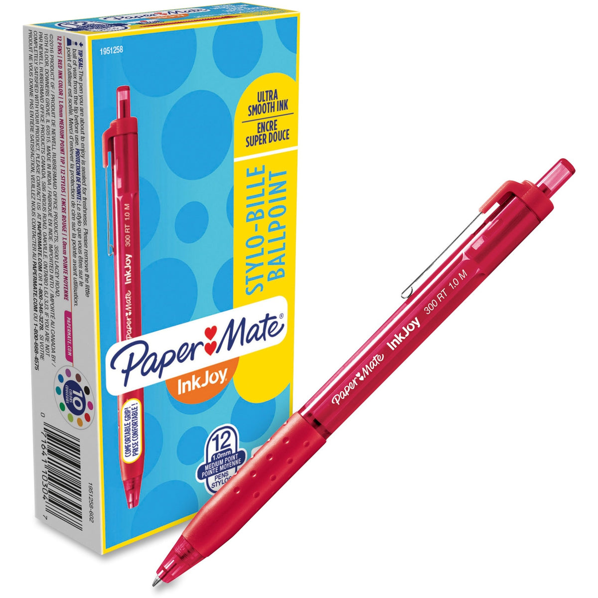 Paper Mate Inkjoy 300 RT Ballpoint Pens - 1 mm Pen Point - Retractable - Red Ink - Red Barrel - 12 / Dozen