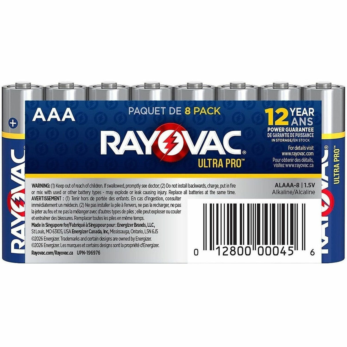 Rayovac Ultra Pro Alkaline AAA Battery 8-Packs - For Multipurpose - AAA - 1.5 V DC - 8/Pack - 12 / Carton