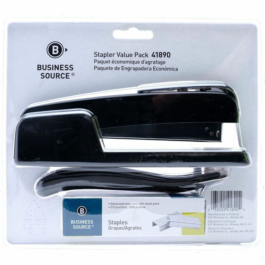 Business Source Standard Stapler Value Pack - Staples Upto 20 Sheet - Holds Upto 210 Staple - Full Strip - Top Loading -
