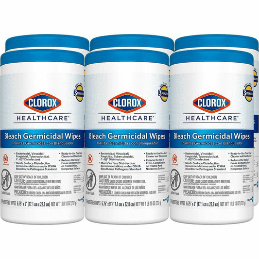 Clorox Healthcare Bleach Germicidal Wipes - Ready-To-Use - 9" Length x 6.75" Width - 6 / Carton