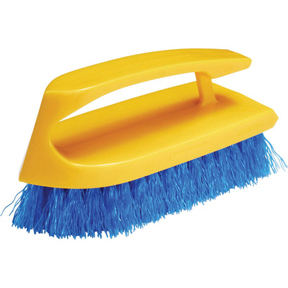 Rubbermaid Commercial Iron Handle Scrub Brush - Polypropylene Bristle - 6" Brush Face - Plastic Handle - Navy, Yellow - 