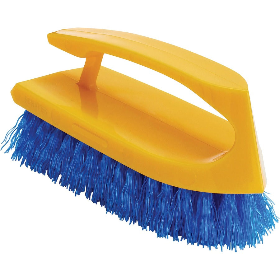 Rubbermaid Commercial Iron Handle Scrub Brush - Polypropylene Bristle - 6" Brush Face - Plastic Handle - Navy, Yellow - 