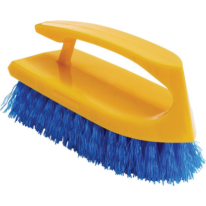 Rubbermaid Commercial Iron Handle Scrub Brush - Polypropylene Bristle - 6" Brush Face - Plastic Handle - Navy, Yellow - 