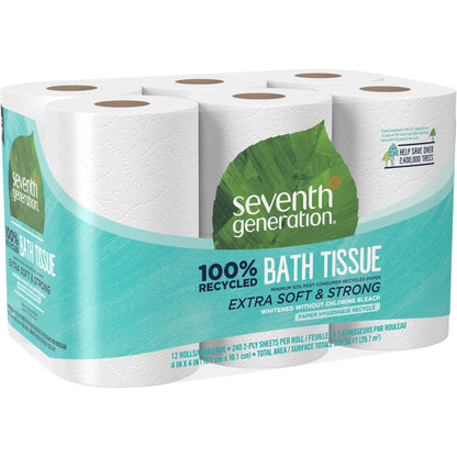 Seventh Generation 100% Recycled Bathroom Tissue - 2 Ply - 4" Width x 4" Length - 240 Sheets/Roll - White - Paper - 12 P