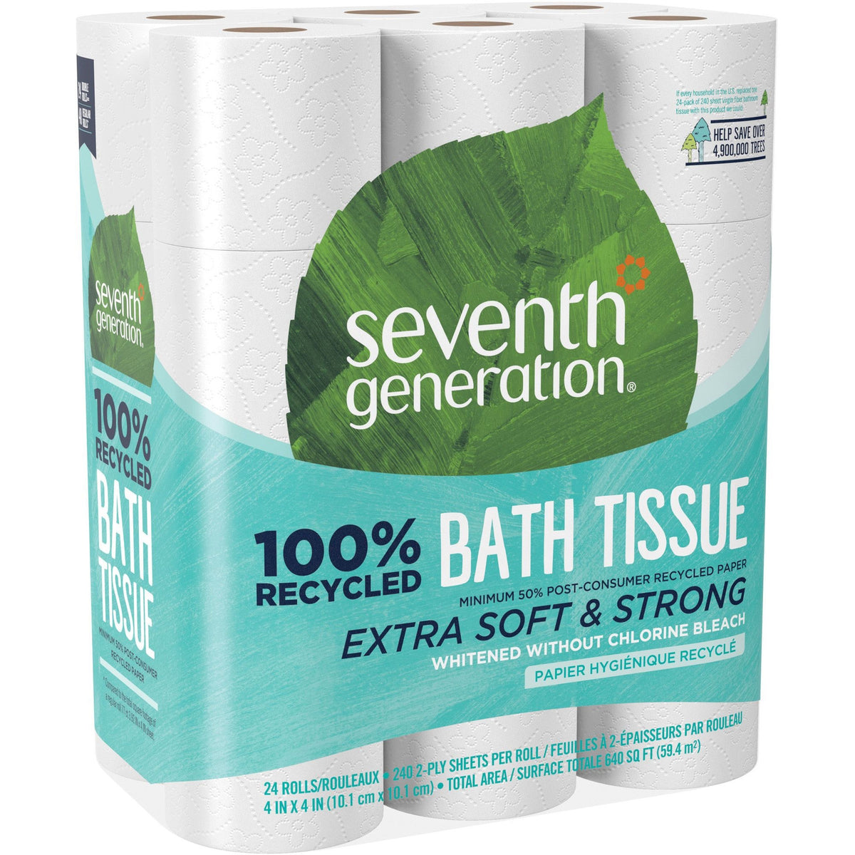 Seventh Generation 100% Recycled Bathroom Tissue - 2 Ply - 240 Sheets/Roll - White - PaperPack - 24/Pack - 2 / Carton