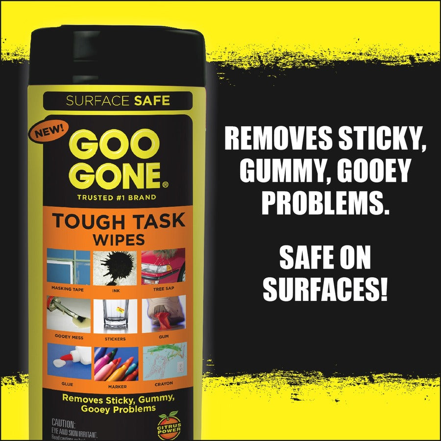 Goo Gone Tough Task Wipes - Disposable, Non-abrasive - White - 24/Tub - 1 Each
