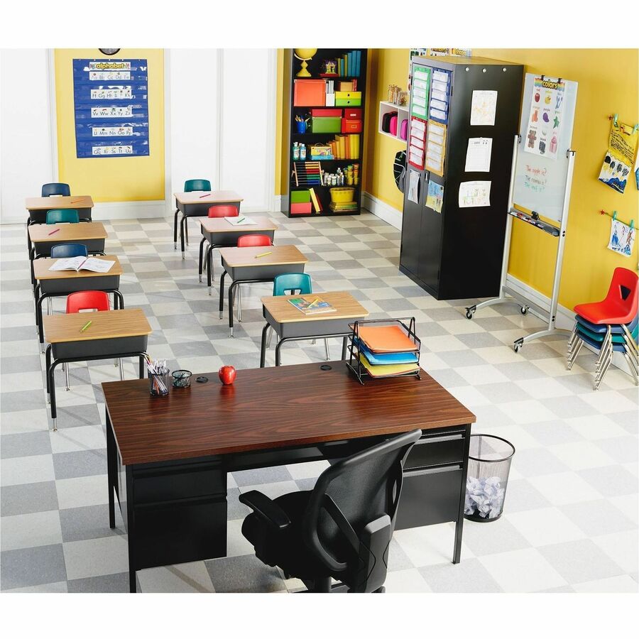 Lorell Adjustable-Height Student Desks with Book Box - Medium Oak Rectangle Top - Height Adjustable - 22" to 30" Adjustm