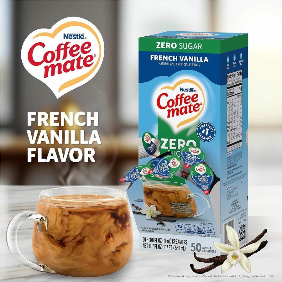 Coffee mate Zero-Sugar French Vanilla Nondairy Liquid Creamer Singles - French Vanilla Flavor - 0.38 fl oz (11 mL) - 200