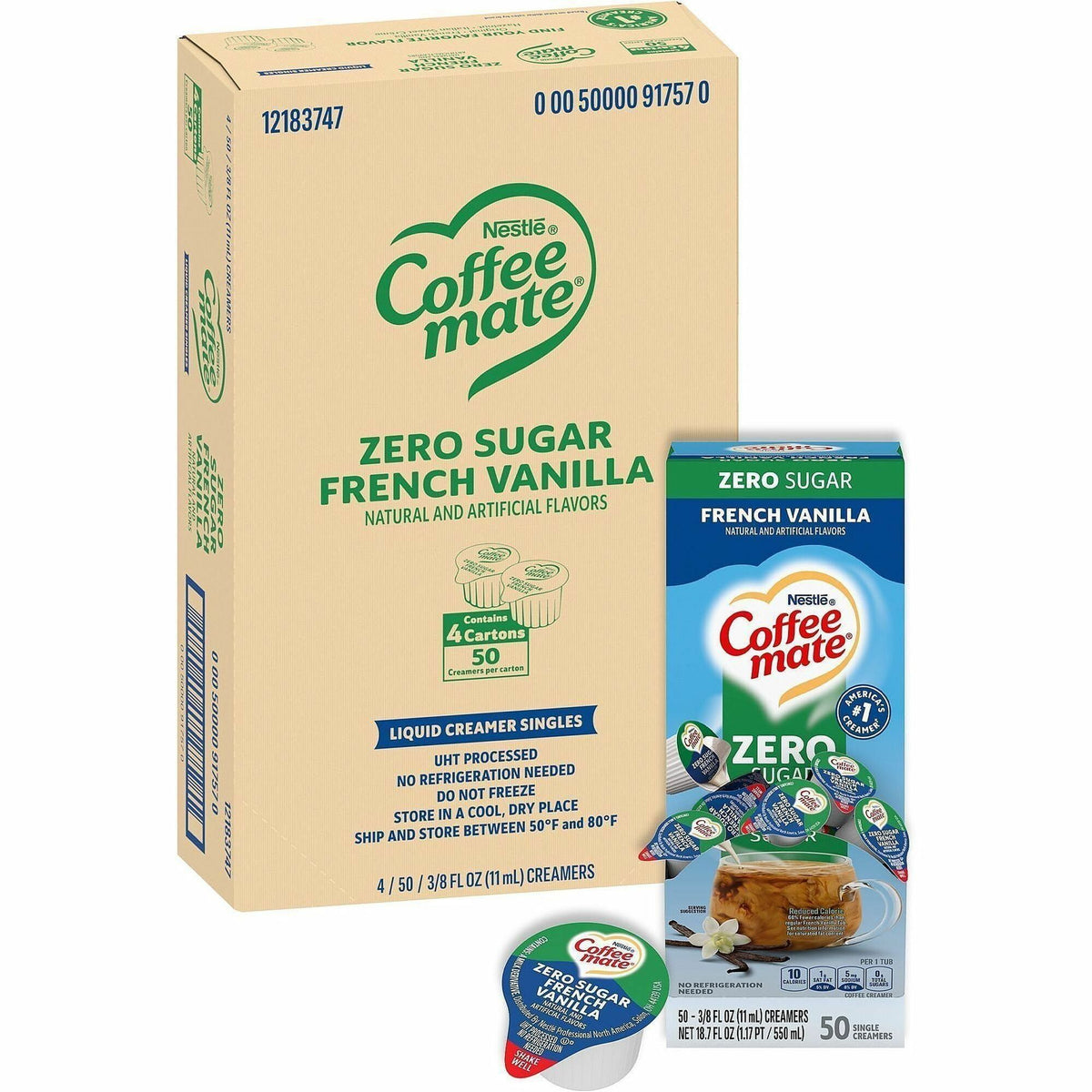 Coffee mate Zero-Sugar French Vanilla Nondairy Liquid Creamer Singles - French Vanilla Flavor - 0.38 fl oz (11 mL) - 200