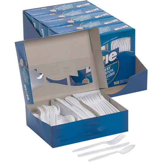 Dixie Heavyweight Disposable Forks, Knives & Spoons Combo Boxes by GP Pro - Cutlery Set - 56 x Spoon - 56 x Fork - 56 x 