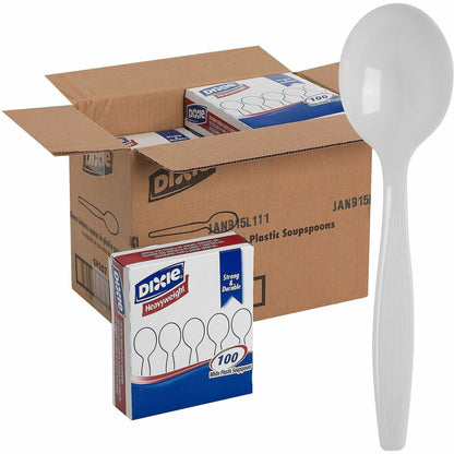 Dixie Heavyweight Dispoable Soup Spoons Grab-N-Go by GP Pro - Soup Spoon - 1000 x Soup Spoon - White - 100/Box - 10 / Ca