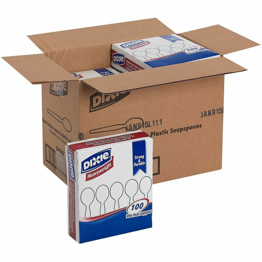 Dixie Heavyweight Dispoable Soup Spoons Grab-N-Go by GP Pro - Soup Spoon - 1000 x Soup Spoon - White - 100/Box - 10 / Ca