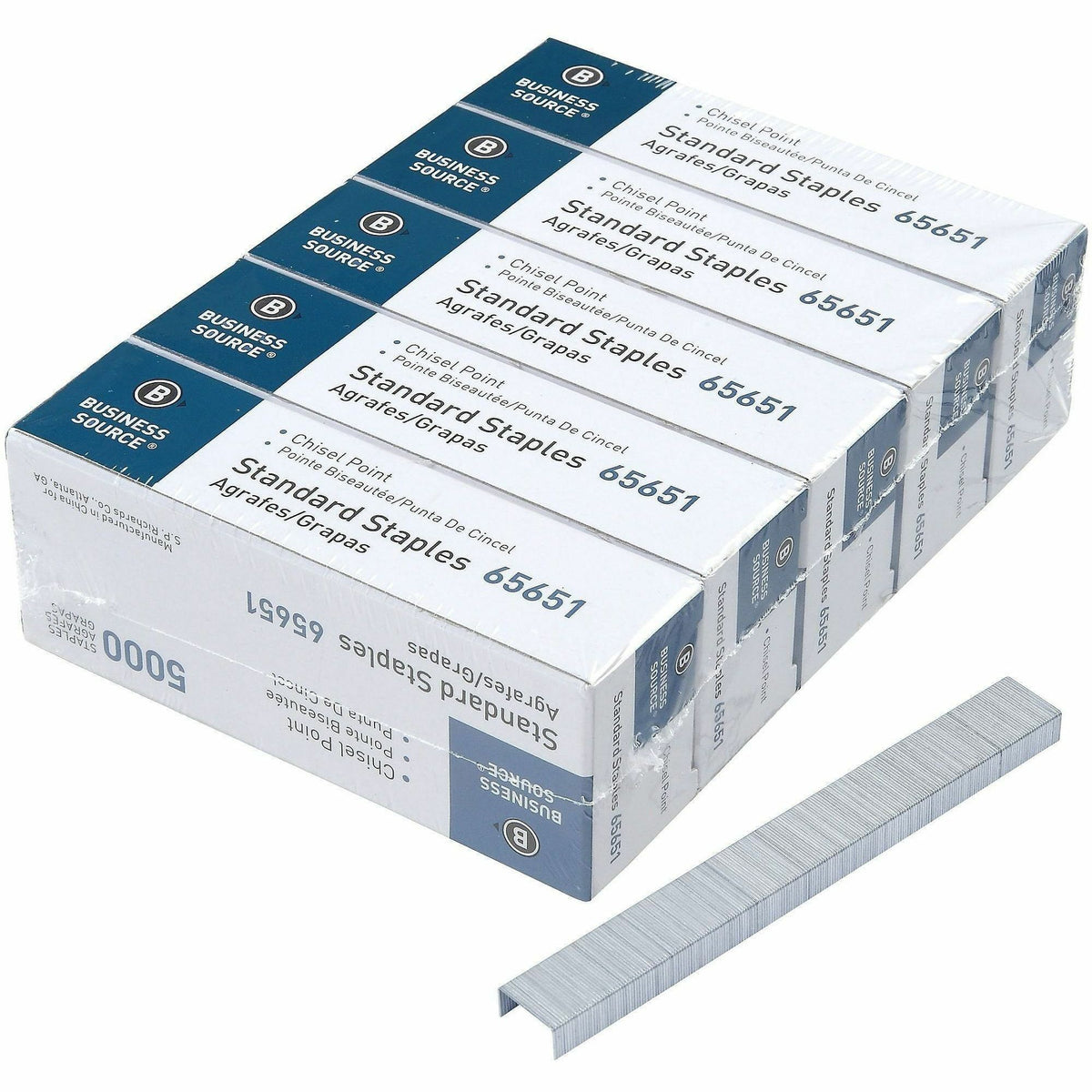 Business Source Chisel Point Standard Staples - Standard - 1/4" Leg - 1/2" Crown - Holds 30 Sheet(s) - for Paper - Chise
