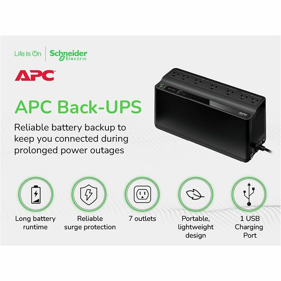 APC Back-UPS 600VA Tower UPS - Tower - 10 Hour Recharge - 3.20 Minute Stand-by - 120 V Input - 120 V AC Output - 7 x Bat