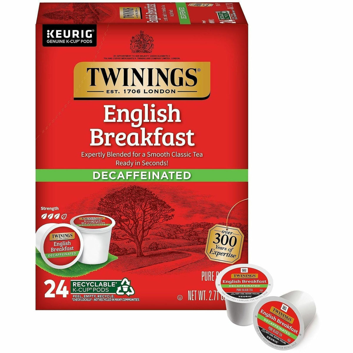 Twinings of London Decaf English Breakfast Black Tea K-Cup - Decaffeinated - 24 / Box