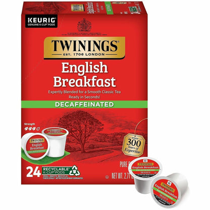 Twinings of London Decaf English Breakfast Black Tea K-Cup - Decaffeinated - 24 / Box