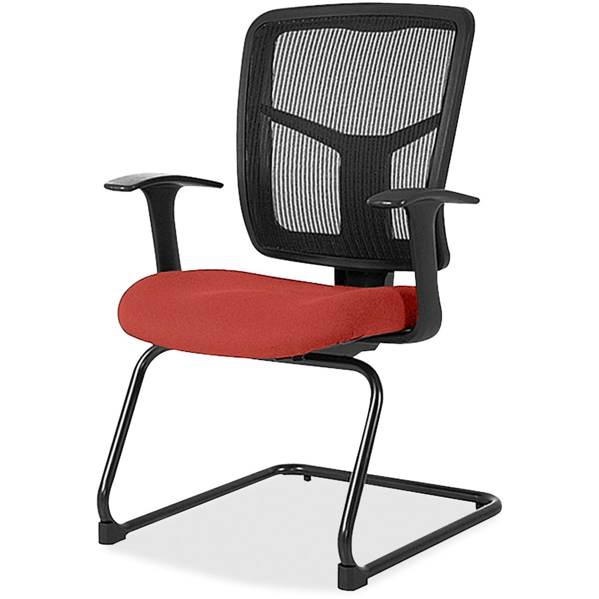 Lorell ErgoMesh Series Mesh Back Guest Chair with Arms - Canyon Red Rock Seat Color - Vinyl Seat Material - Black Back C