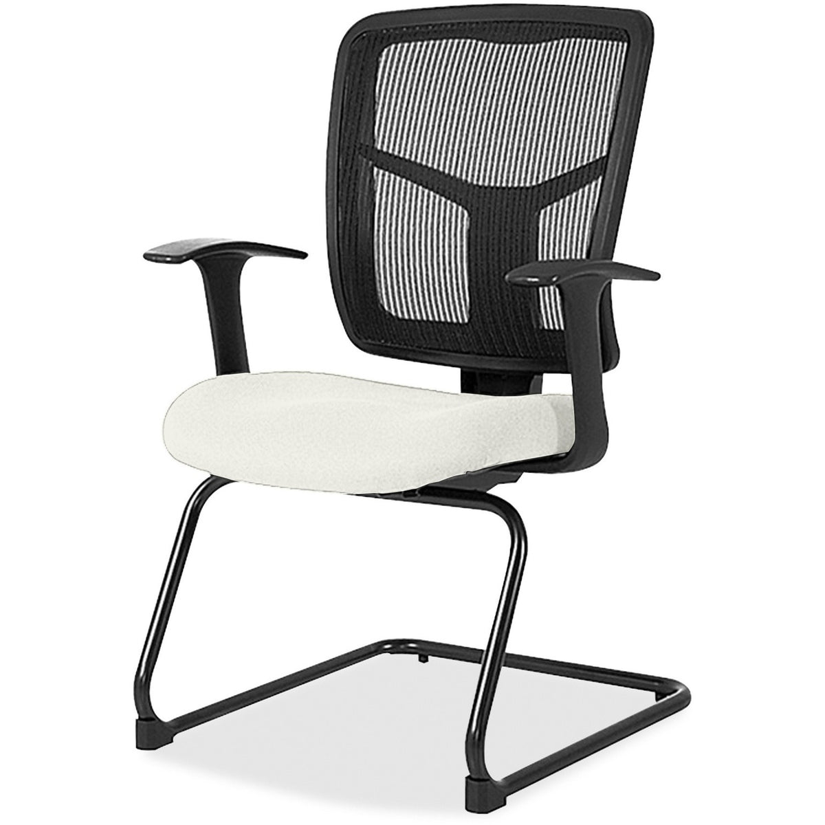 Lorell ErgoMesh Series Mesh Back Guest Chair with Arms - Dillon Snow Seat Color - Vinyl Seat Material - Black Back Color