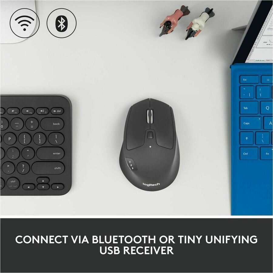 Logitech M720 Triathlon Mouse - Optical - Wireless - 32.81 ft - Bluetooth/Radio Frequency - 2.40 GHz - Black - USB - 100