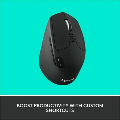 Logitech M720 Triathlon Mouse - Optical - Wireless - 32.81 ft - Bluetooth/Radio Frequency - 2.40 GHz - Black - USB - 100