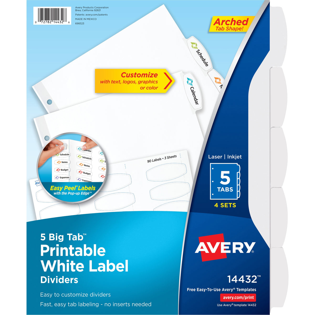 Avery® Big Tab Printable Label Dividers, Easy Peel Labels, 5 Tabs - 20 x Divider(s) - 5 - 5 Tab(s)/Set - 1 Pack