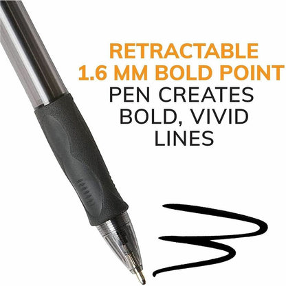 BIC Glide Bold - 1.6 mm Bold Pen Point - Retractable - Black Ink - Black Barrel - Tungsten Carbide Tip - 36 / Box