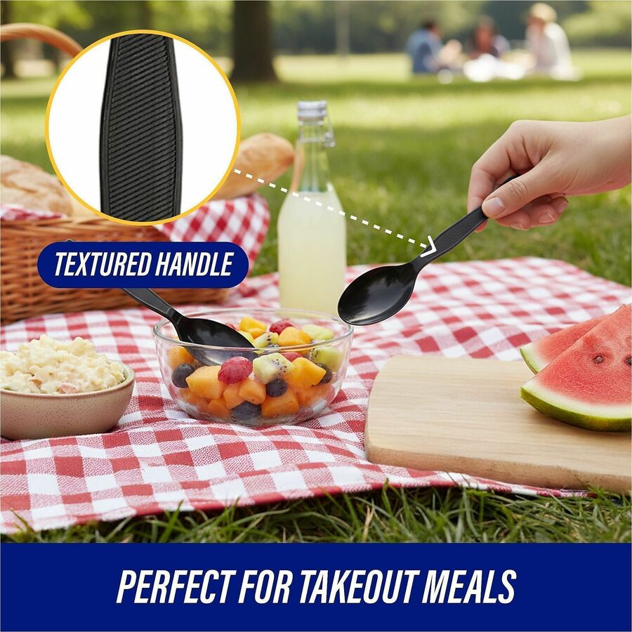 Genuine Joe Medium-Heavyweight Plastic Spoon - 1 Piece(s) - Spoon - 1 x Spoon - Disposable - Textured - Black - 1 Carton