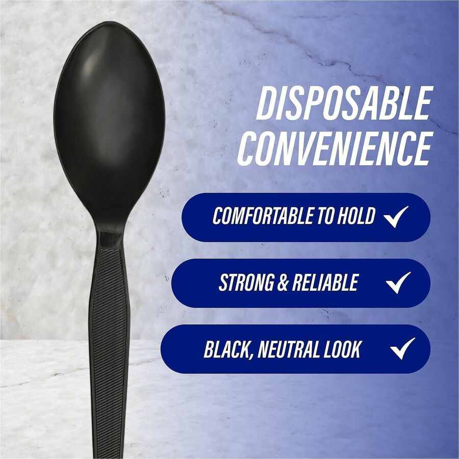 Genuine Joe Medium-Heavyweight Plastic Spoon - 1 Piece(s) - Spoon - 1 x Spoon - Disposable - Textured - Black - 1 Carton