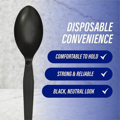 Genuine Joe Medium-Heavyweight Plastic Spoon - 1 Piece(s) - Spoon - 1 x Spoon - Disposable - Textured - Black - 1 Carton