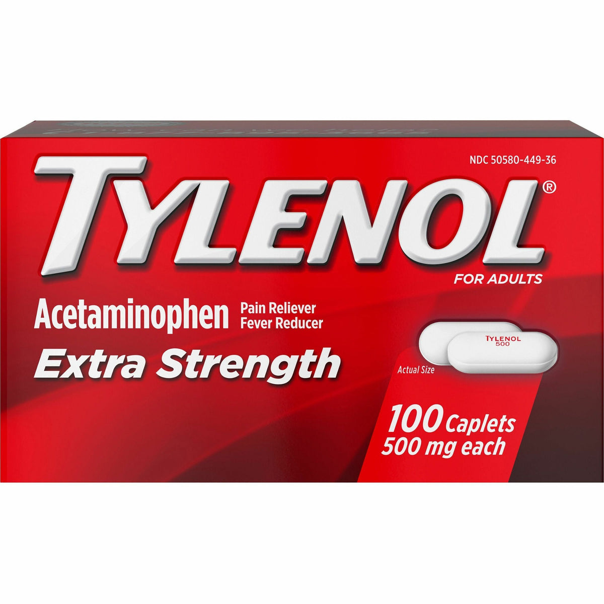 Tylenol Extra Strength Caplets - For Fever, Headache, Muscular Pain, Arthritis, Toothache, Backache - 100 / Bottle