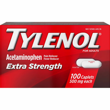 Tylenol Extra Strength Caplets - For Fever, Headache, Muscular Pain, Arthritis, Toothache, Backache - 100 / Bottle