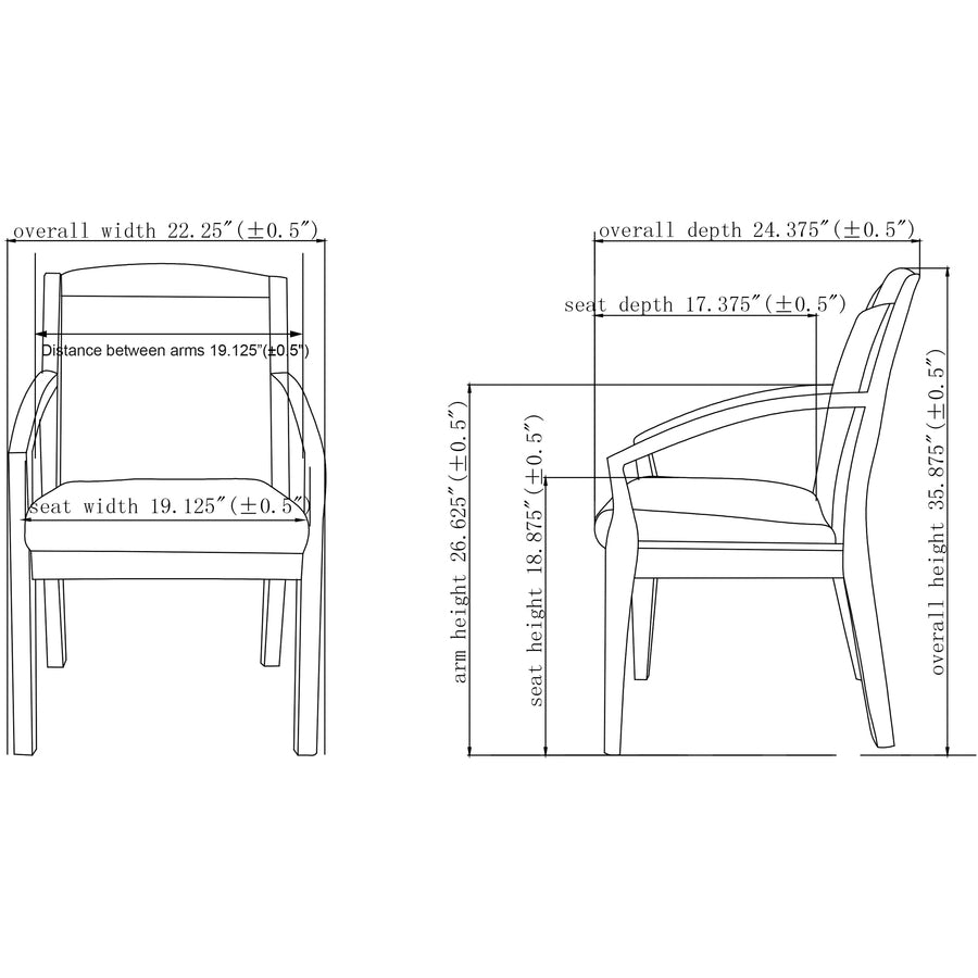 Lorell Sloping Arms Wood Frame Guest Chair - Black Seat Color - Bonded Leather Seat Material - Black Back Color - 1 Each