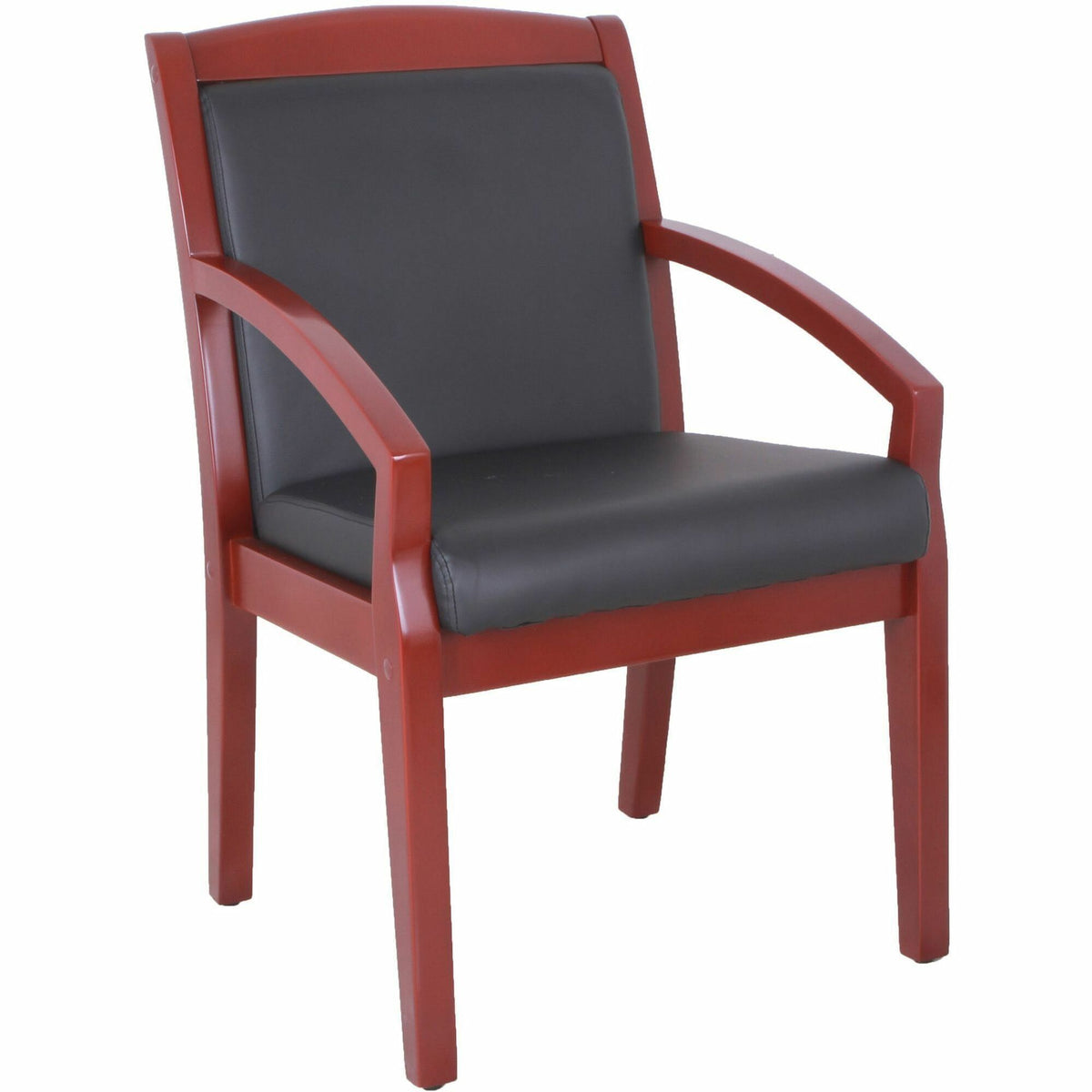 Lorell Sloping Arms Wood Frame Guest Chair - Black Seat Color - Bonded Leather Seat Material - Black Back Color - 1 Each