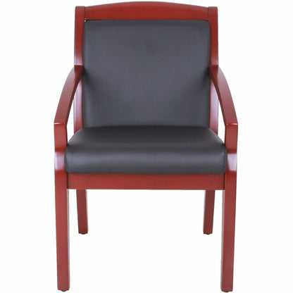 Lorell Sloping Arms Wood Frame Guest Chair - Black Seat Color - Bonded Leather Seat Material - Black Back Color - 1 Each