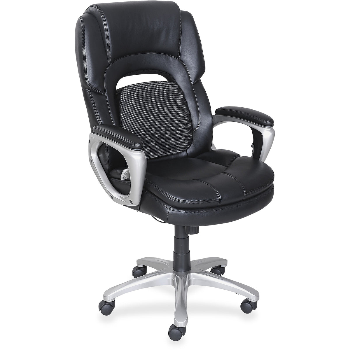 Lorell Wellness by Design Accucel Executive Office Chair - Black Seat Color - Bonded Leather Seat Material - Black Back 