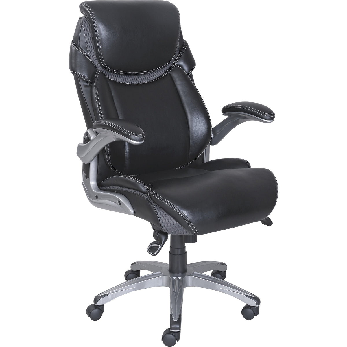 Lorell Wellness by Design Mesh Executive Office Chair - Black Seat Color - Bonded Leather Seat Material - Black Back Col